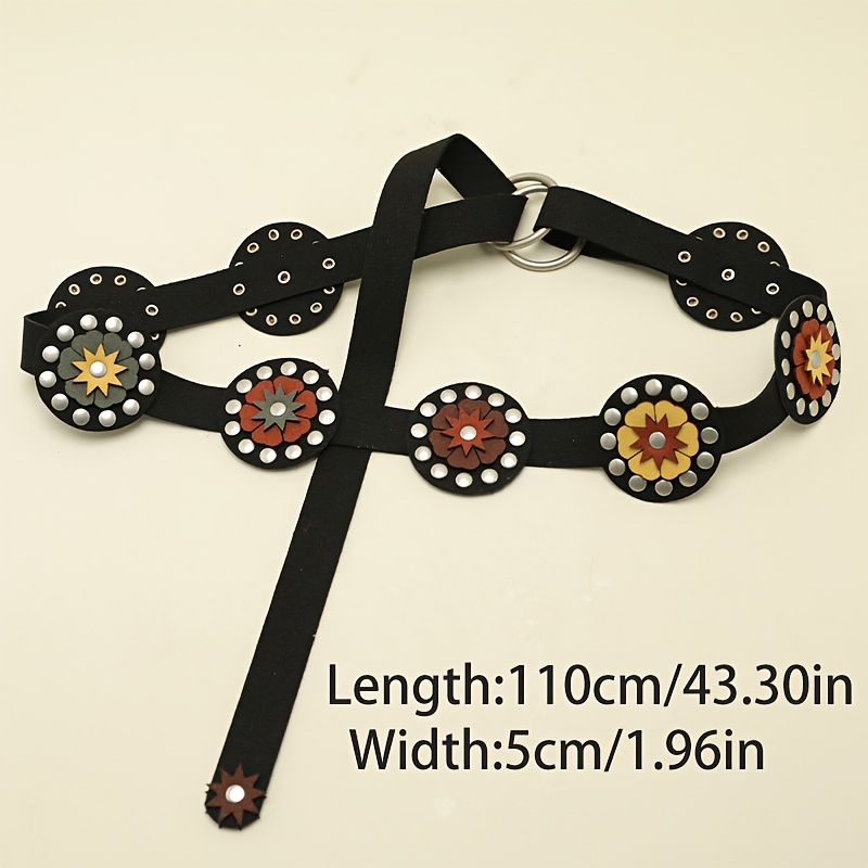 Boho PU Leather Belt: Colorful Circle & Star Studs Waist Strap